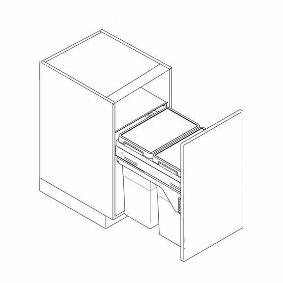 Unfinished oak kitchen cabinet for hidden trash storage