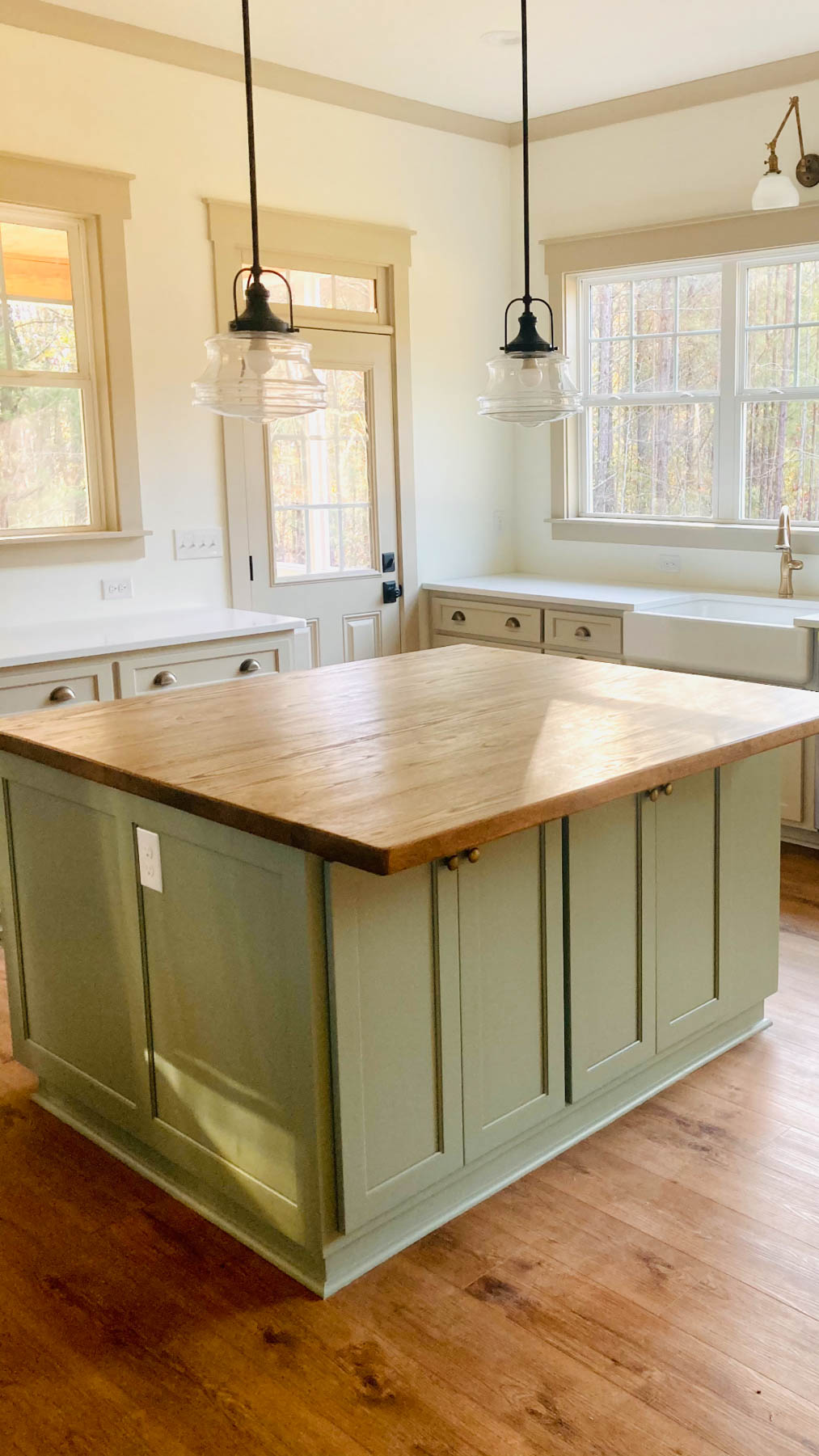 Custom cabinet green high end Island custom cabinets in kitchen