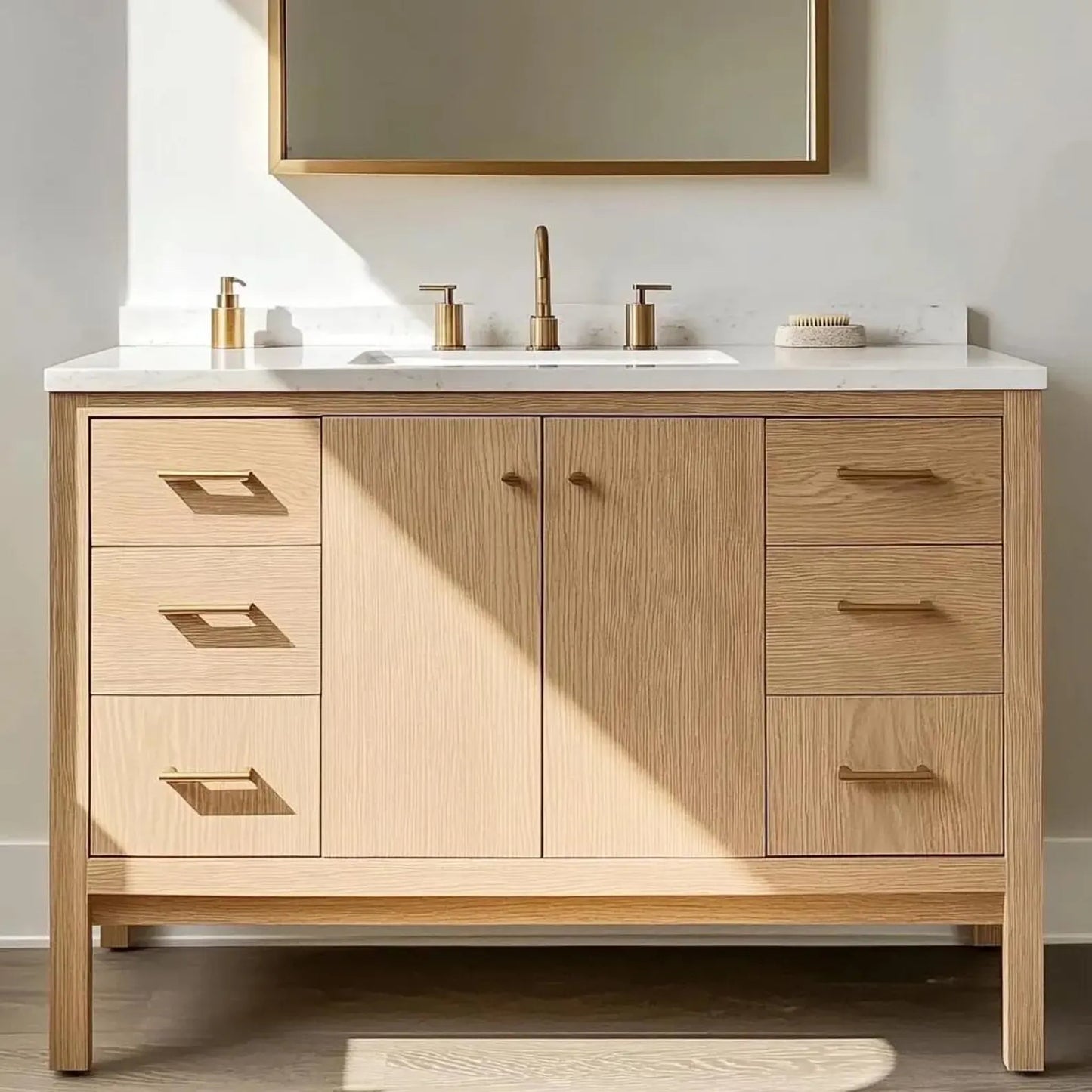 Extra-Wide White Oak 55” Single Sink Vanity