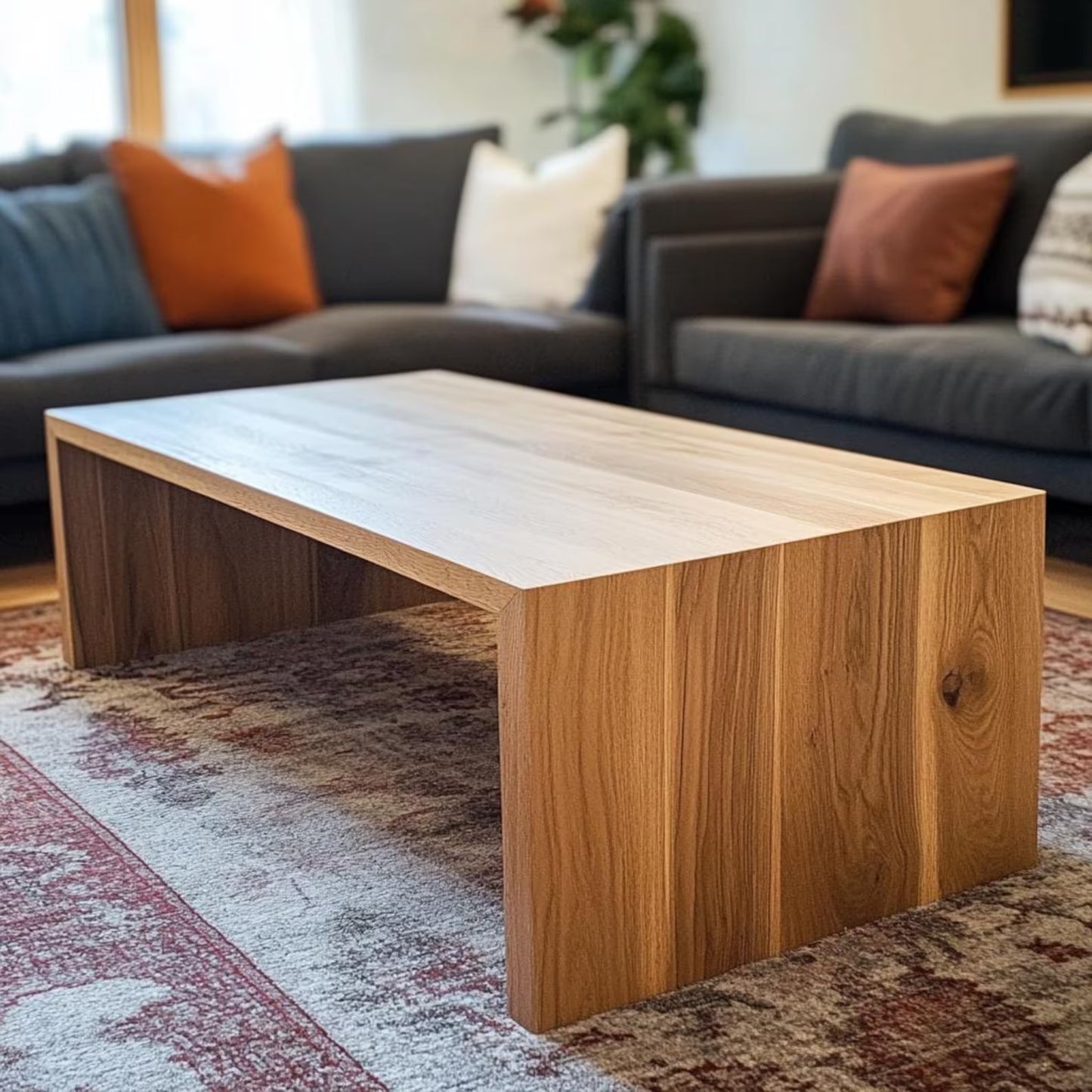 Modern solid white oak coffee table with a natural wood grain finish