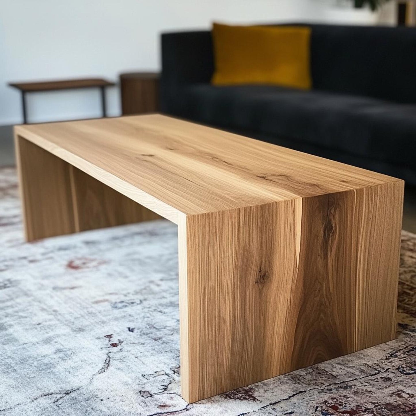 Custom white oak coffee table with minimalist design and durability