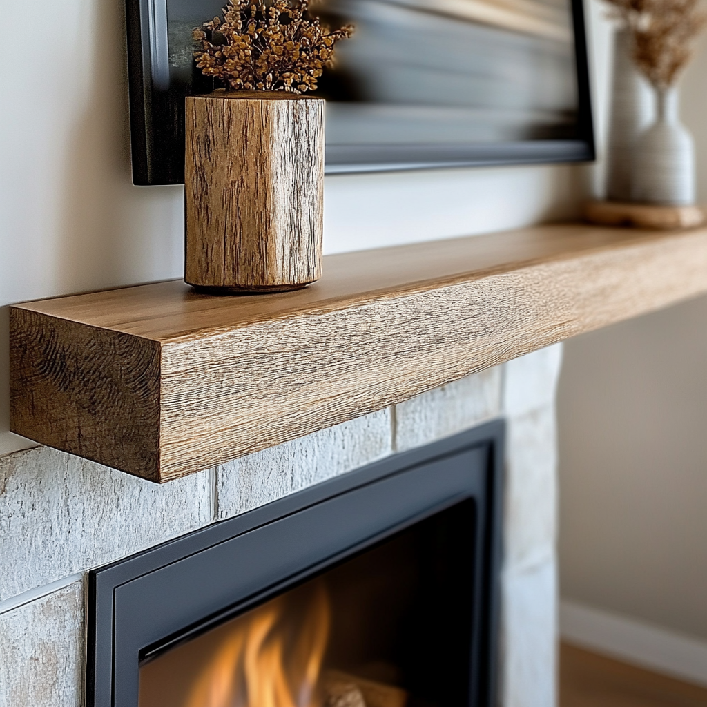Rustic Handcrafted Solid White Oak Mantel