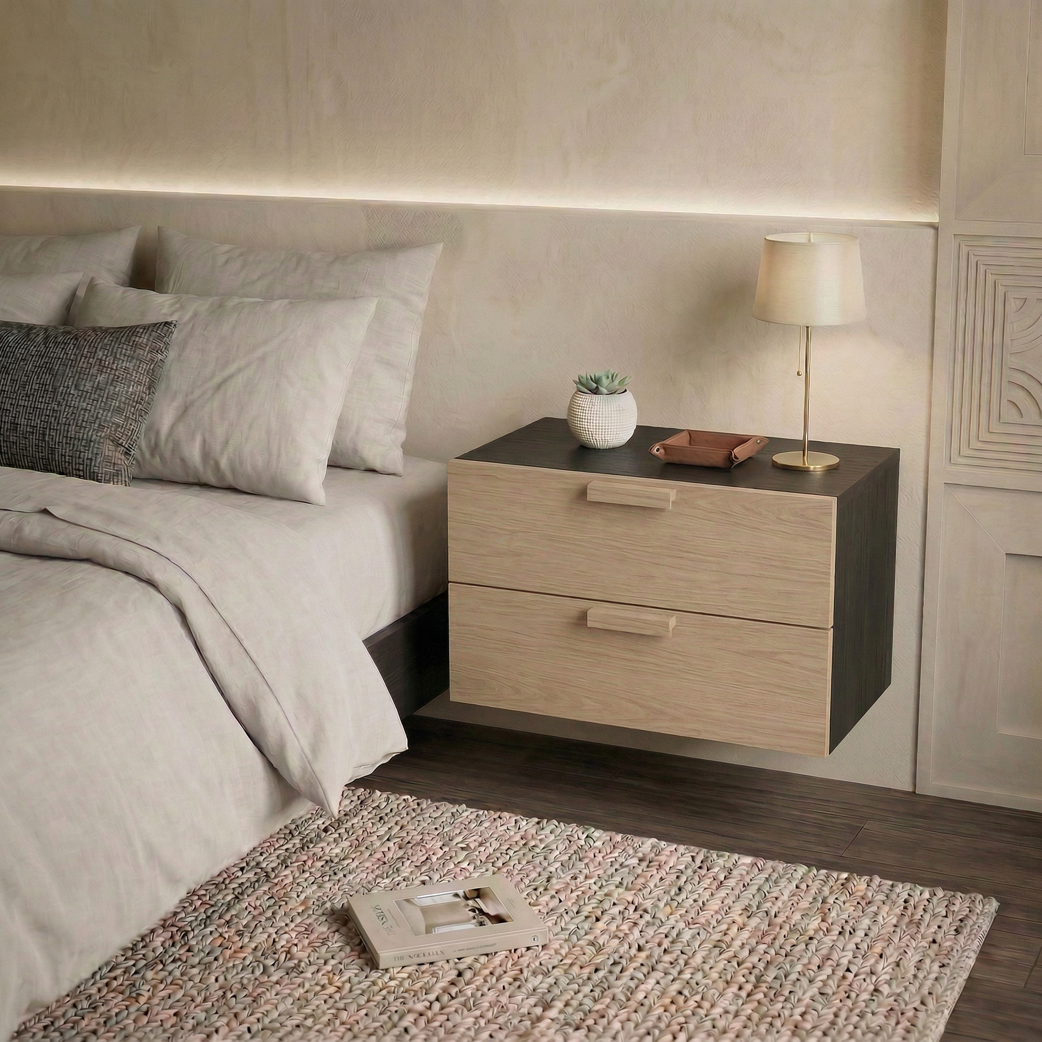 Floating Wooden Modern Nightstand Bedside Table