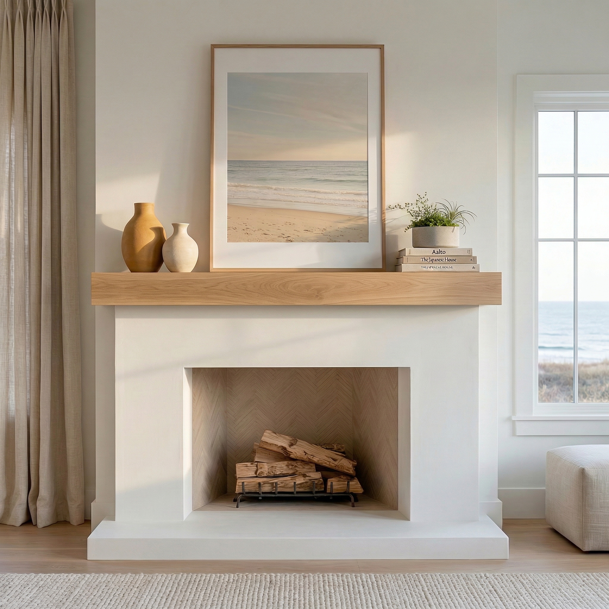 Handcrafted White Oak Solid Box Beam Hardwood Fireplace Mantel