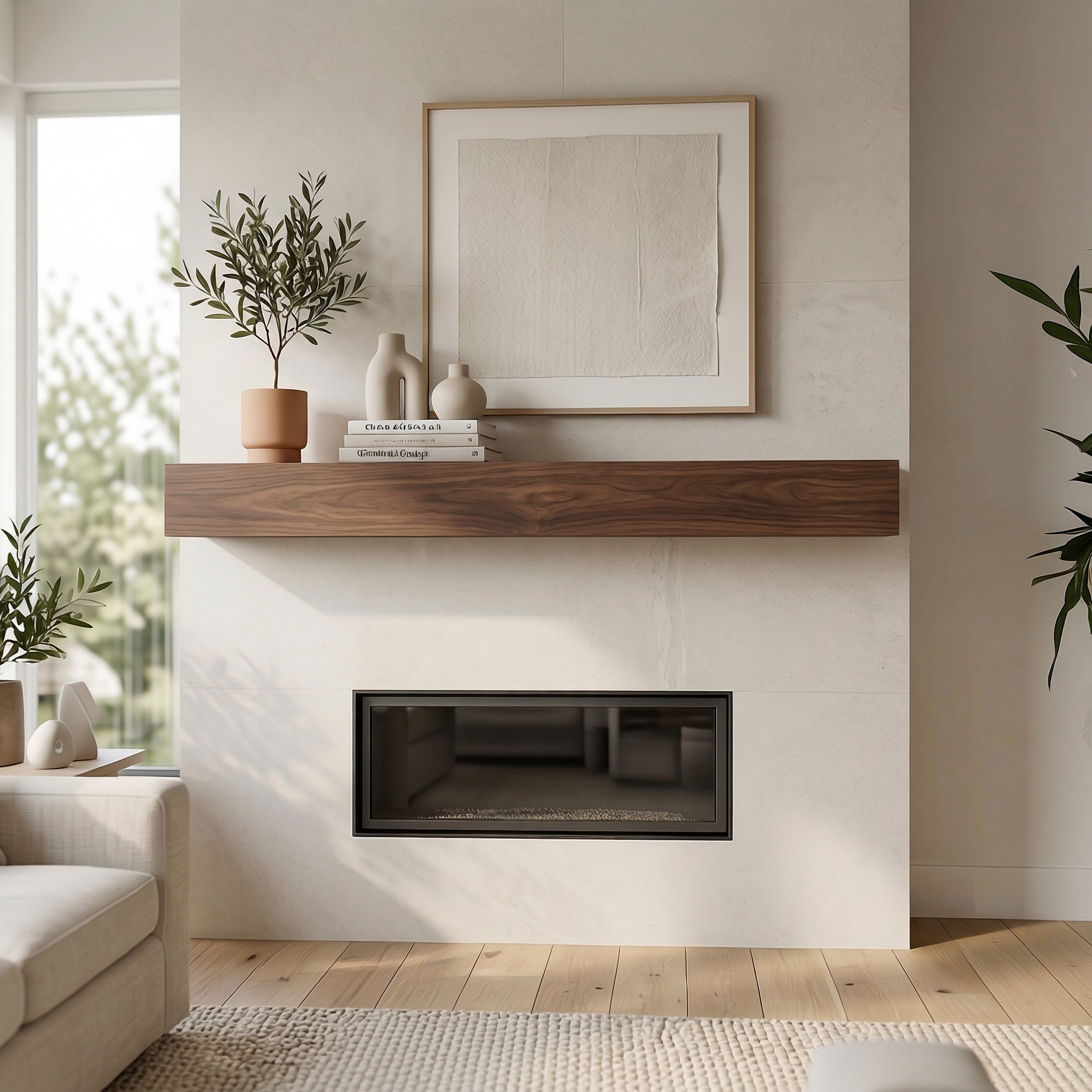 Handmade Walnut Solid Box Beam Hardwood Floating Mantel