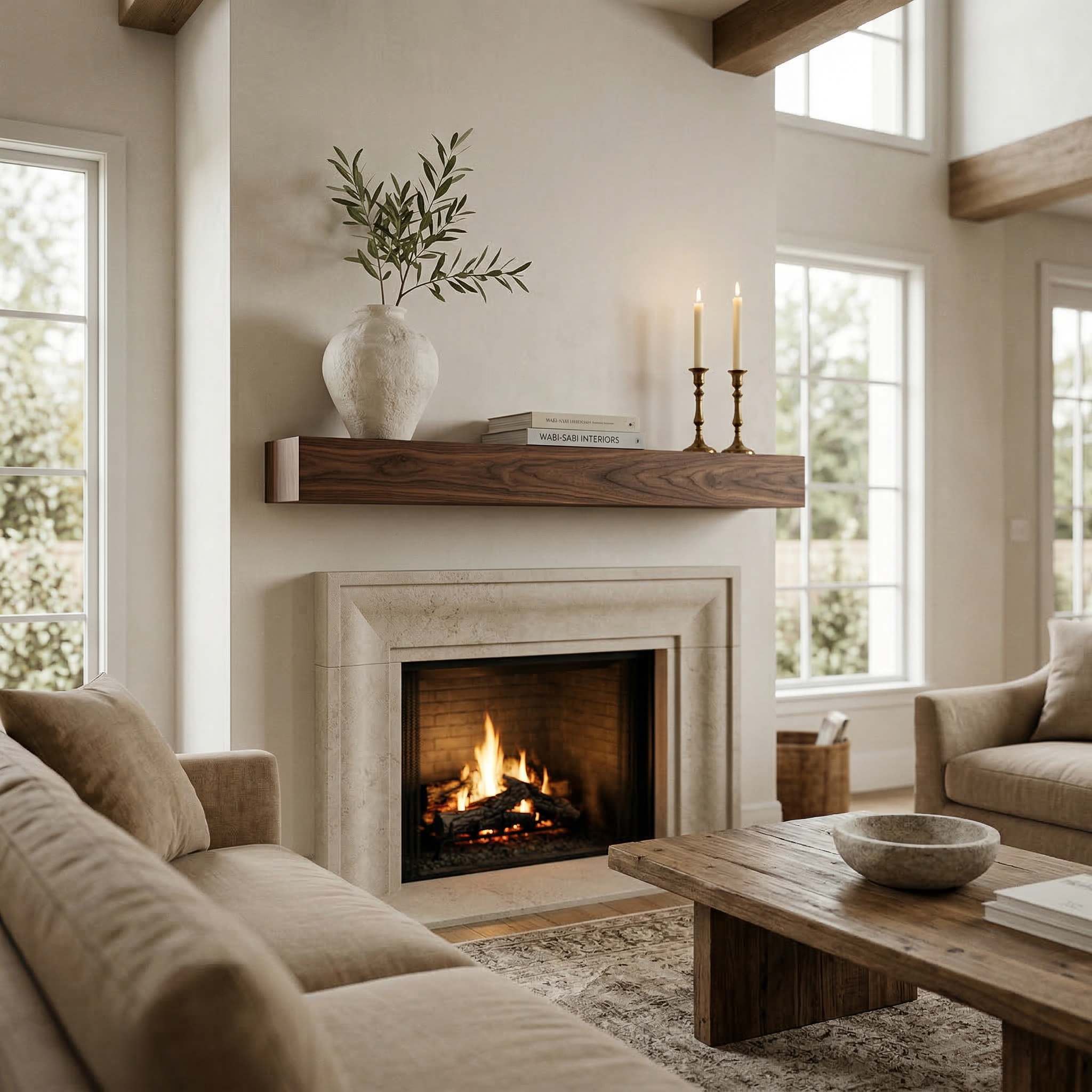 Handmade Walnut Solid Box Beam Hardwood Floating Mantel