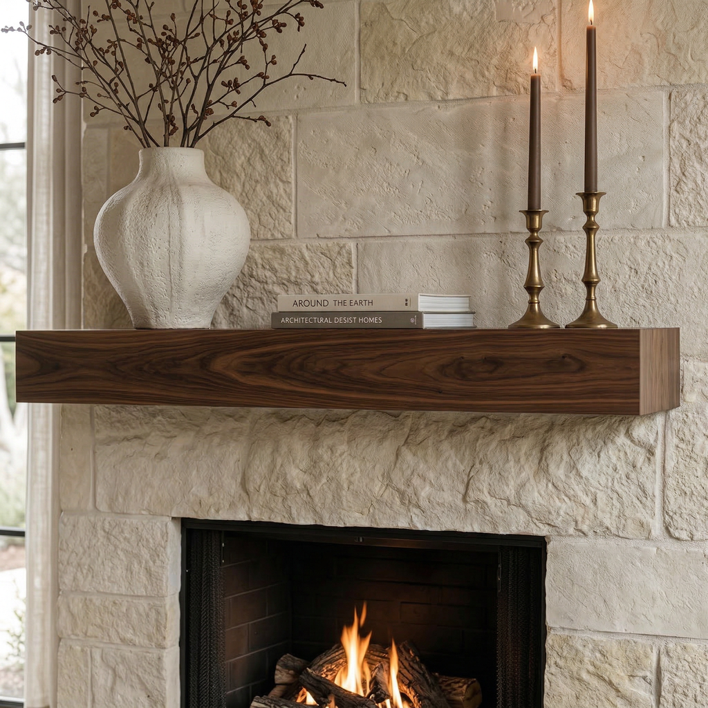 Handmade Walnut Solid Box Beam Hardwood Floating Mantel