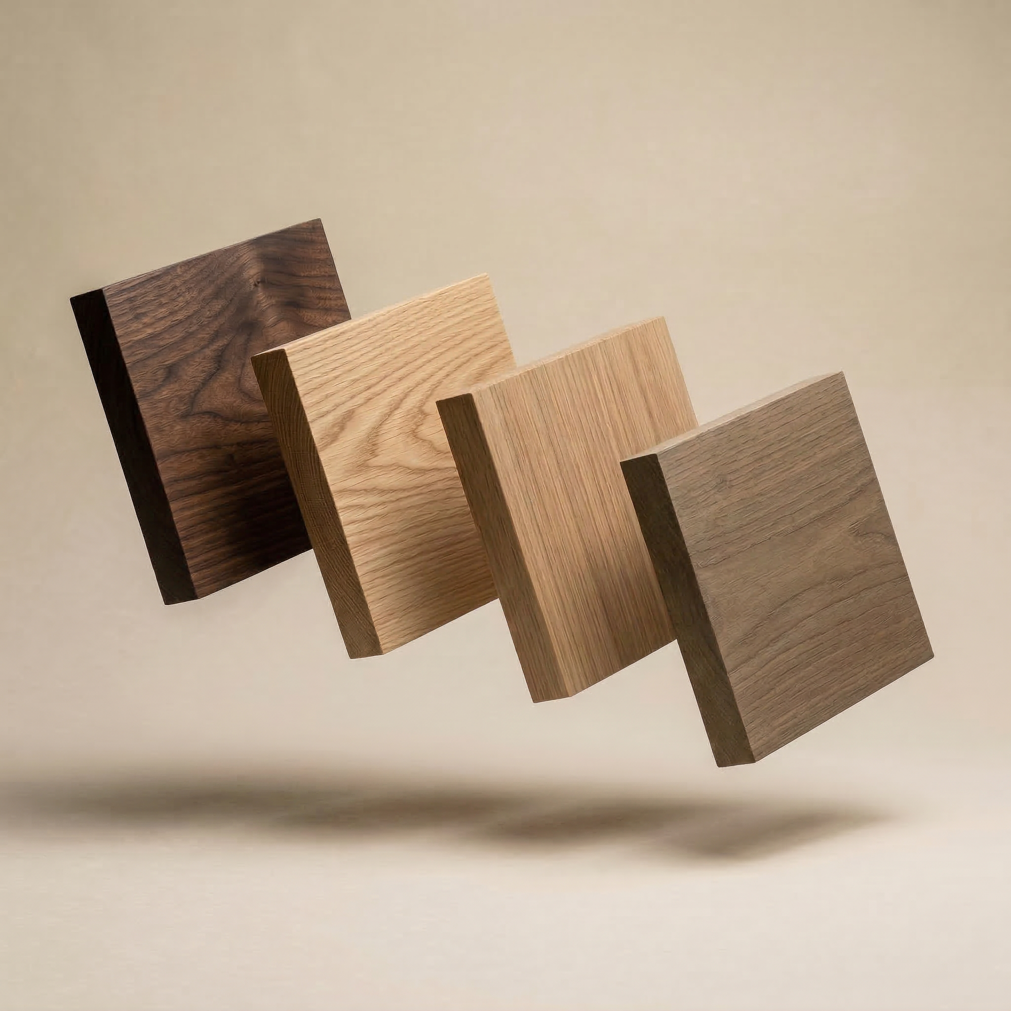 Four wooden blocks of different types on a beige background