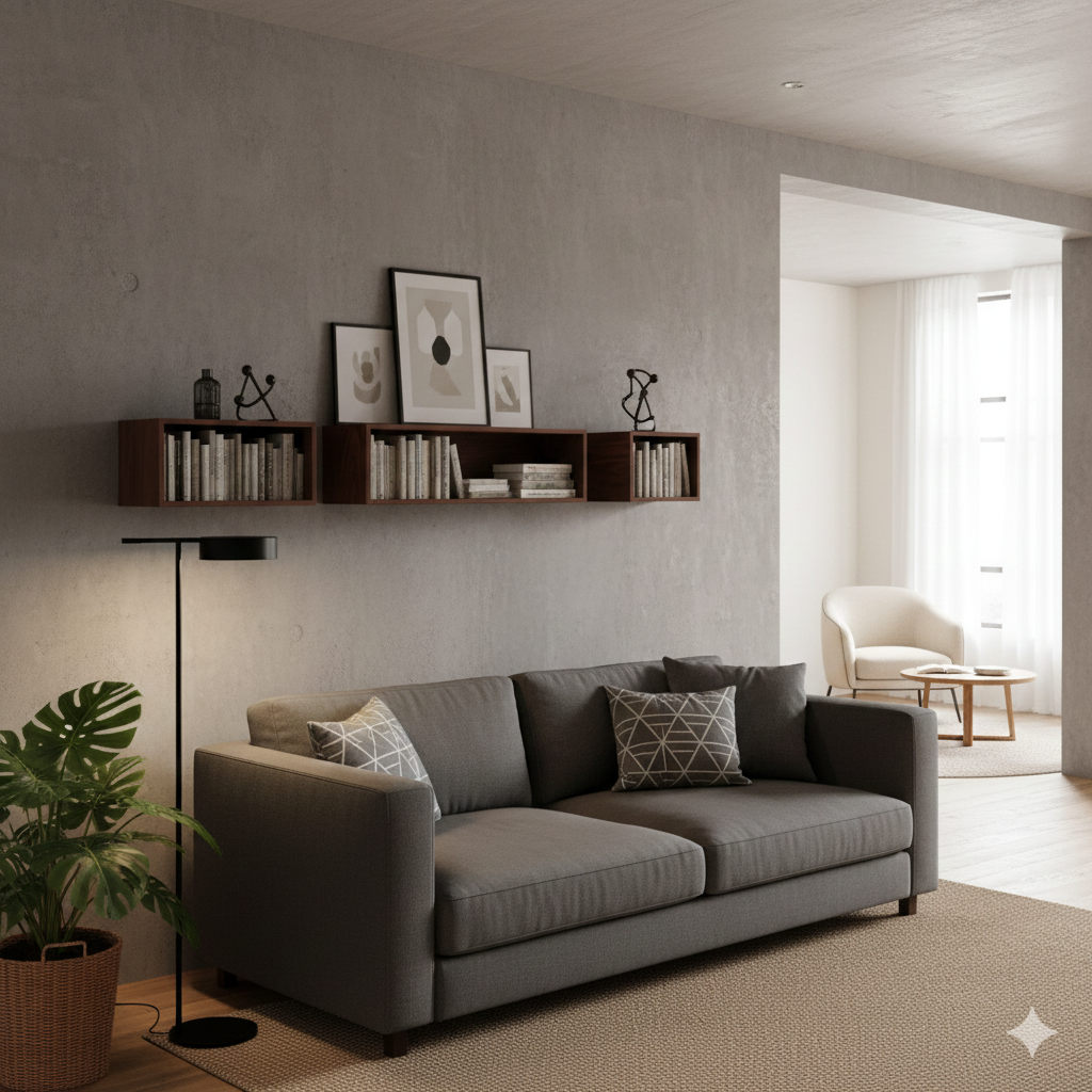 Floating Hardwood Display Bookshelf