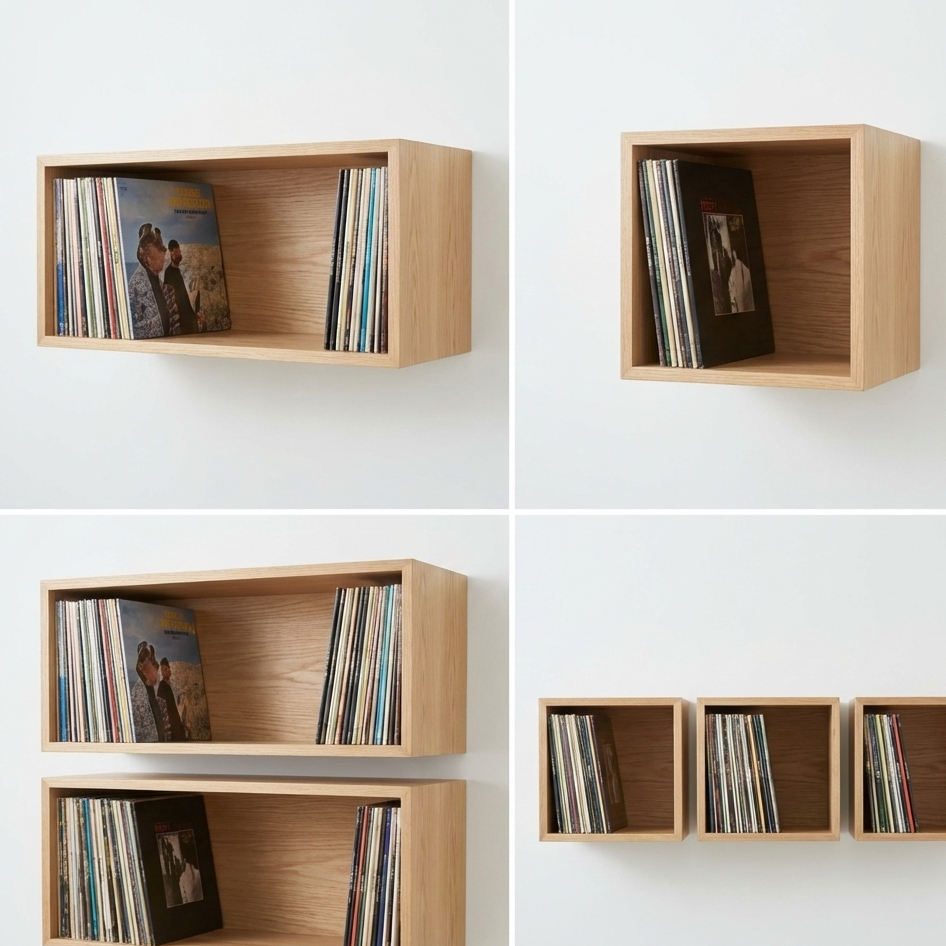 Hardwood Floating Vinyl Record Collection Display Shelf