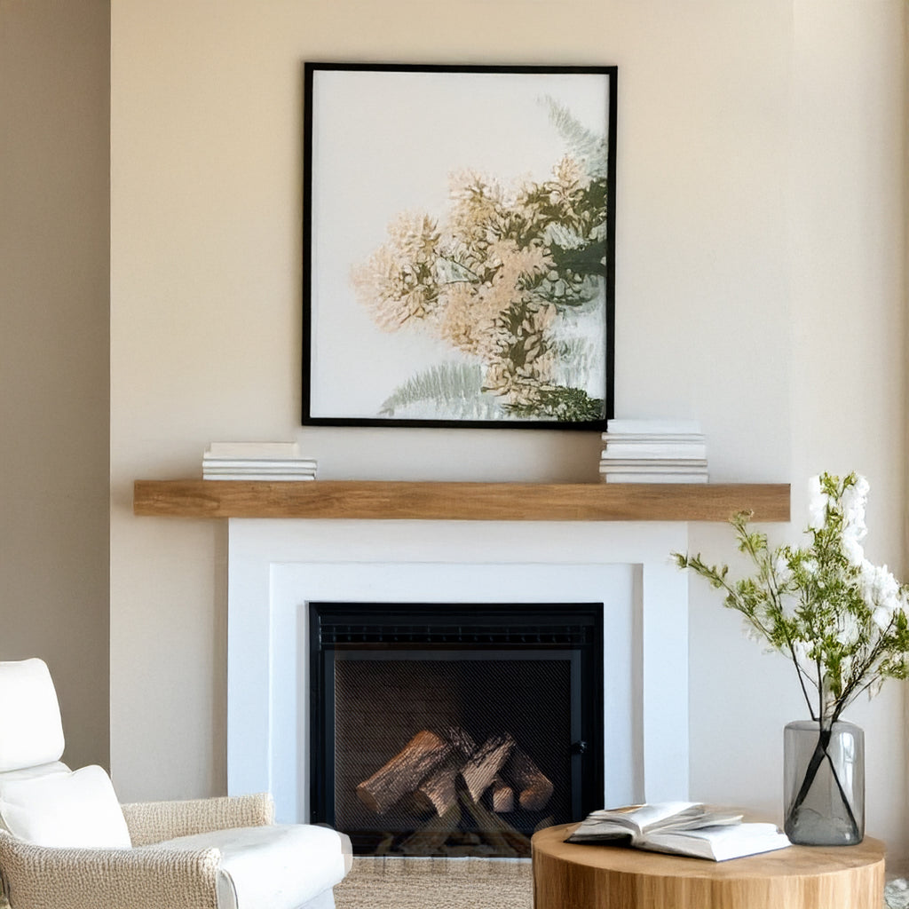Handmade solid white oak mantel shelf for modern and farmhouse fireplaces