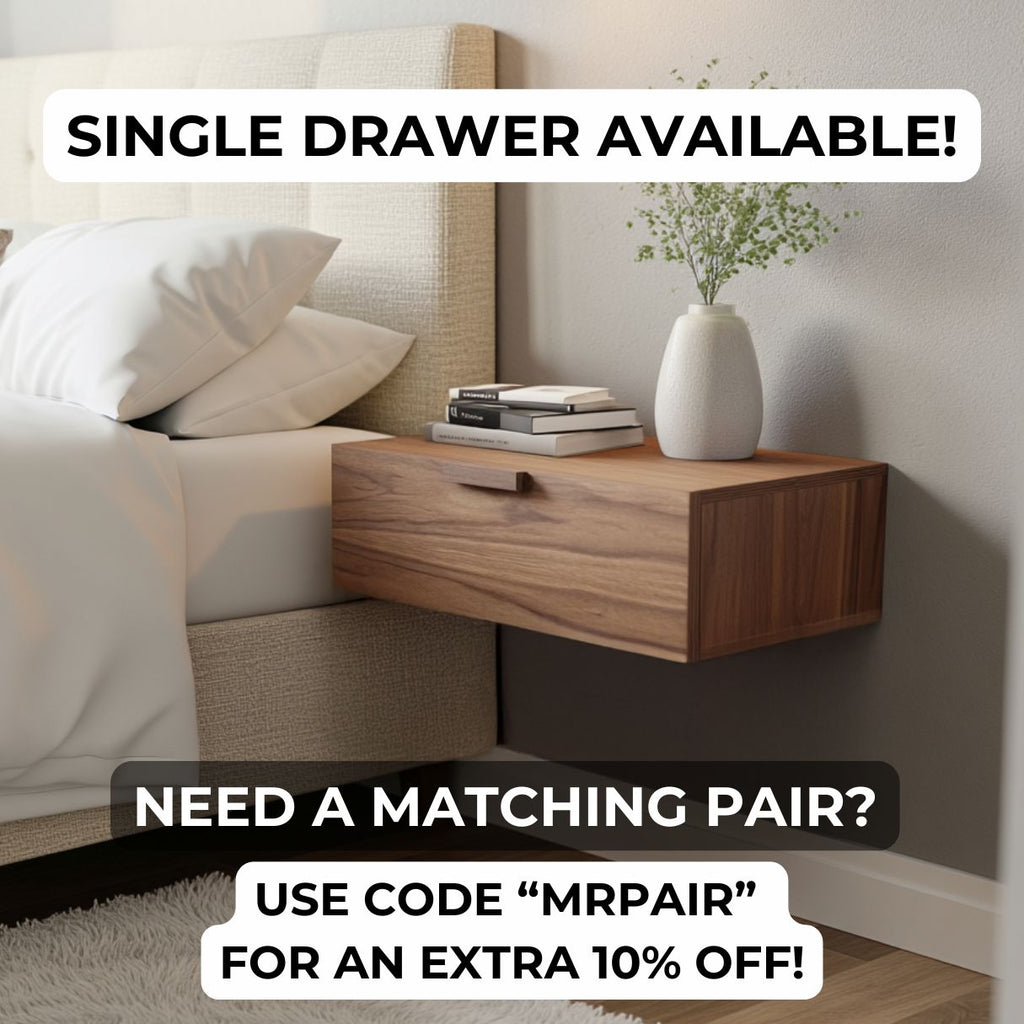 Floating Natural Look Wooden Nightstand Bedside Table