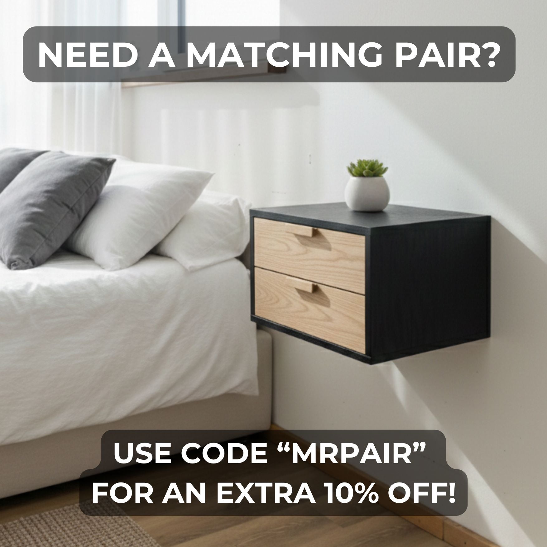 Floating Wooden Modern Nightstand Bedside Table