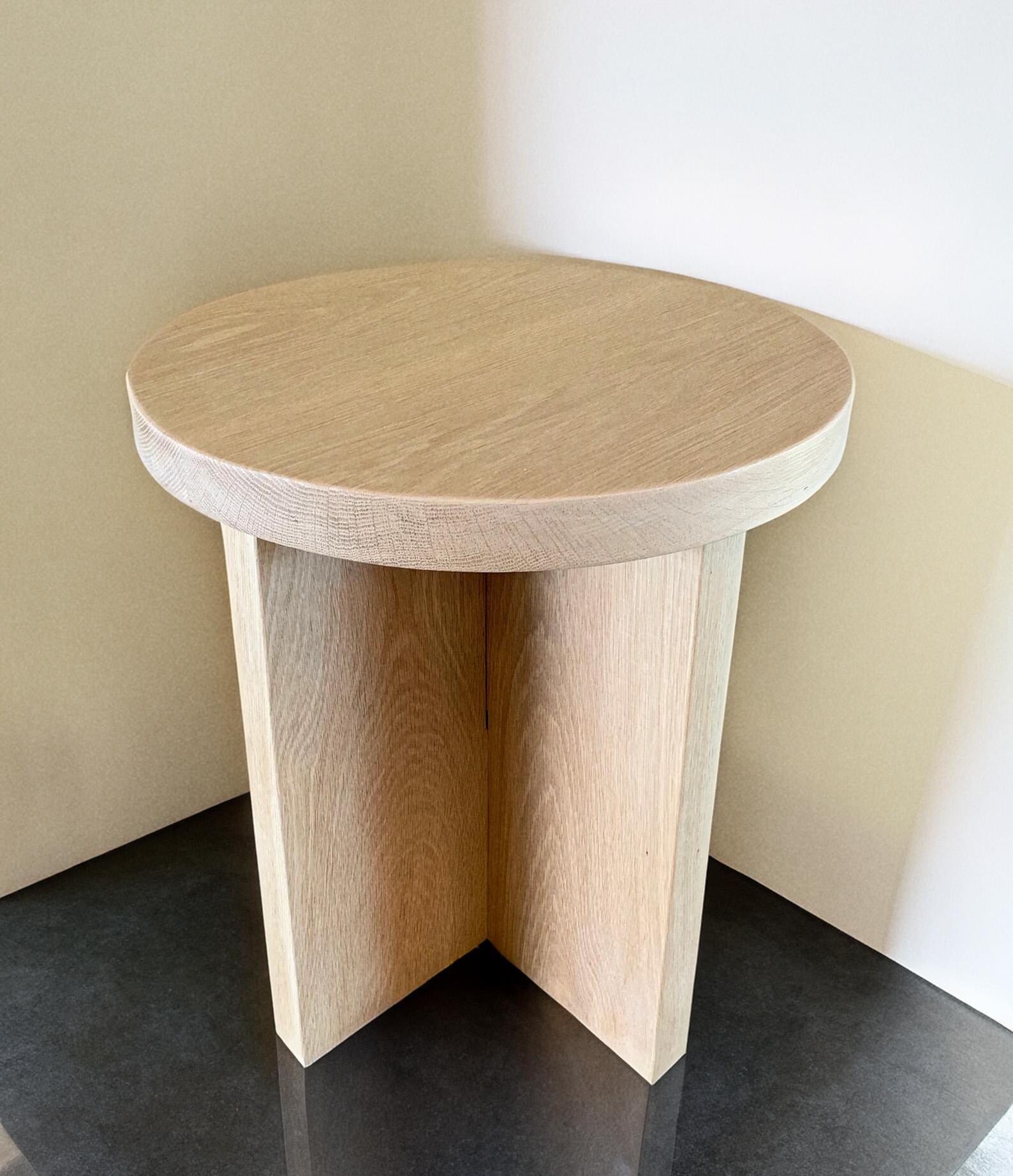 Handmade white oak end table with a natural wood finish
