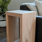 Custom solid white oak side table with a seamless waterfall edge