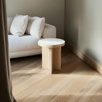 Stylish round white oak side table for modern and rustic decor