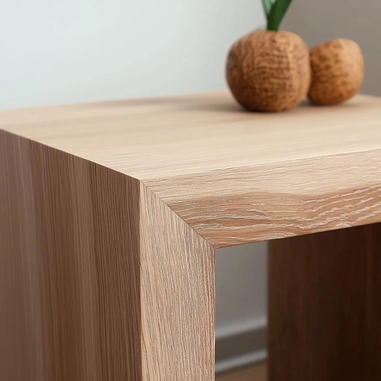 Natural white oak side table with a handcrafted waterfall construction