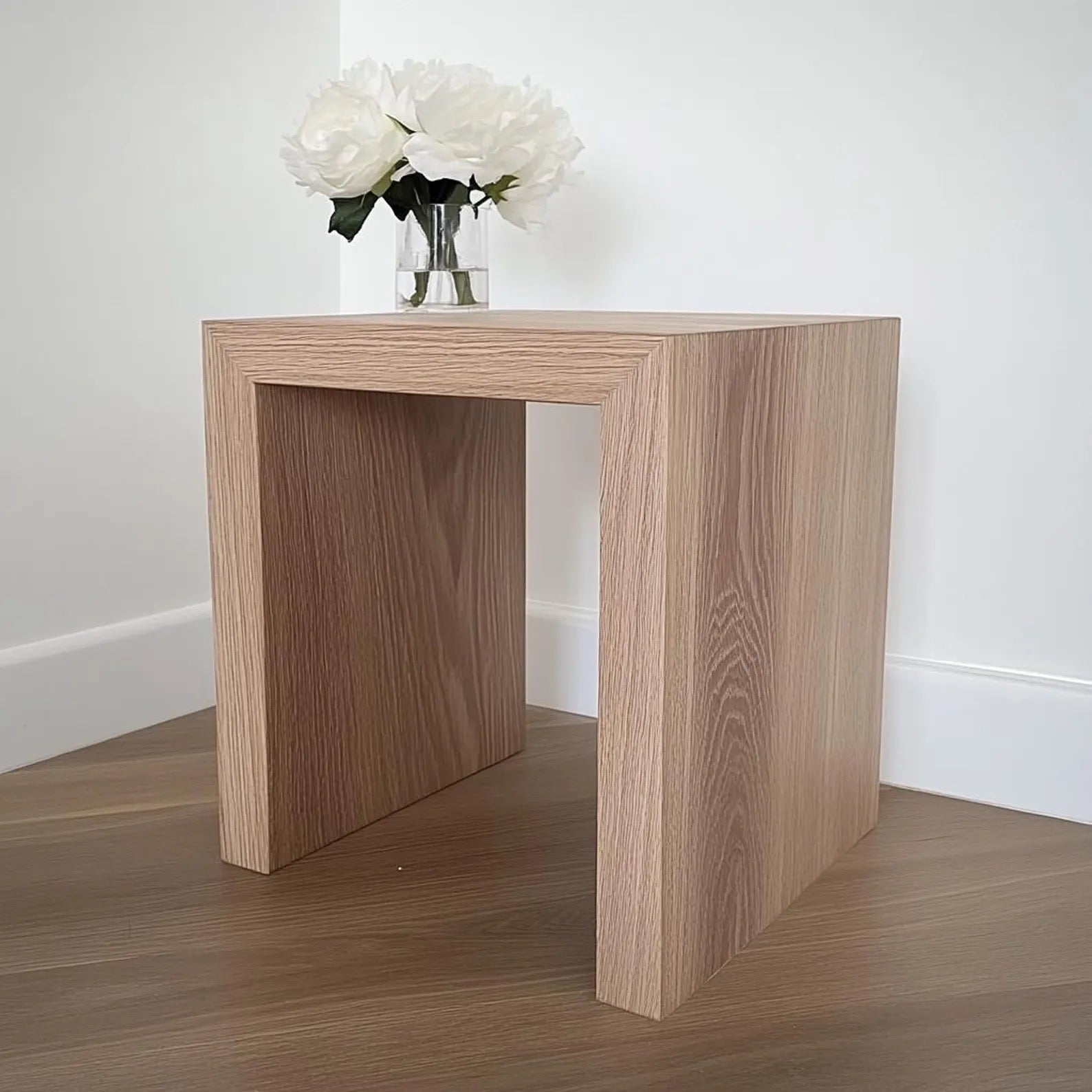 Solid wood white oak end table for modern and rustic home decor