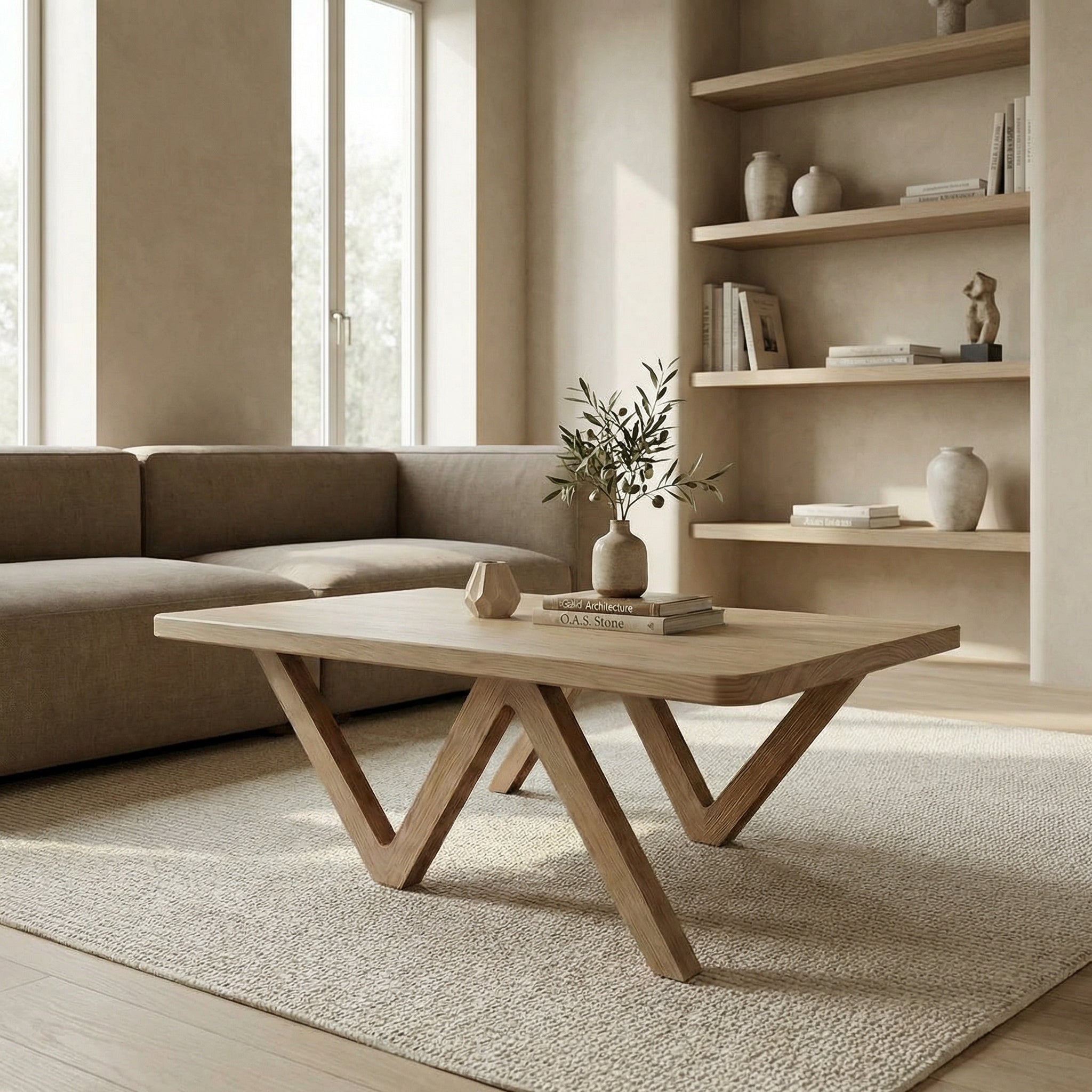 "Zed" White Oak Handcrafted Modern Coffee Table