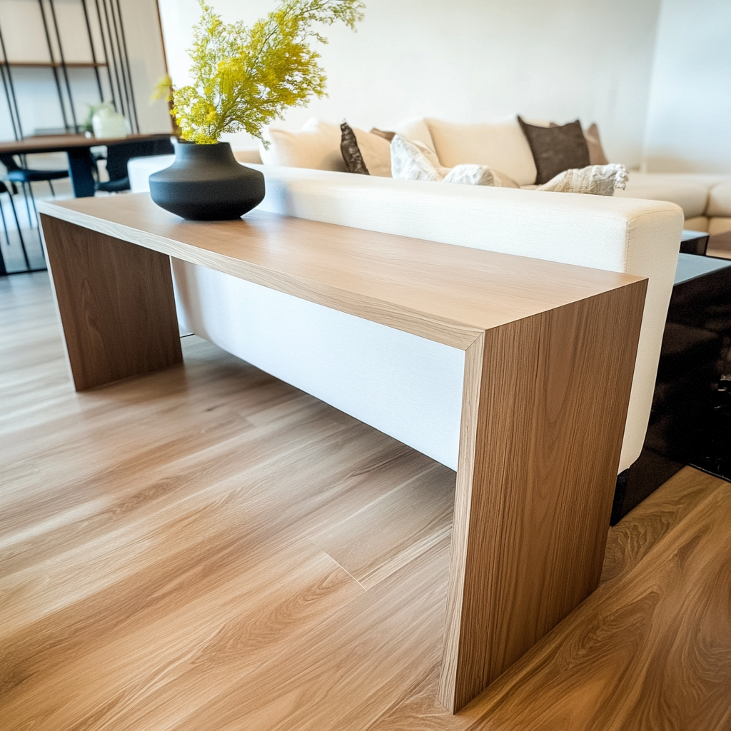 White Oak Waterfall Sofa Table