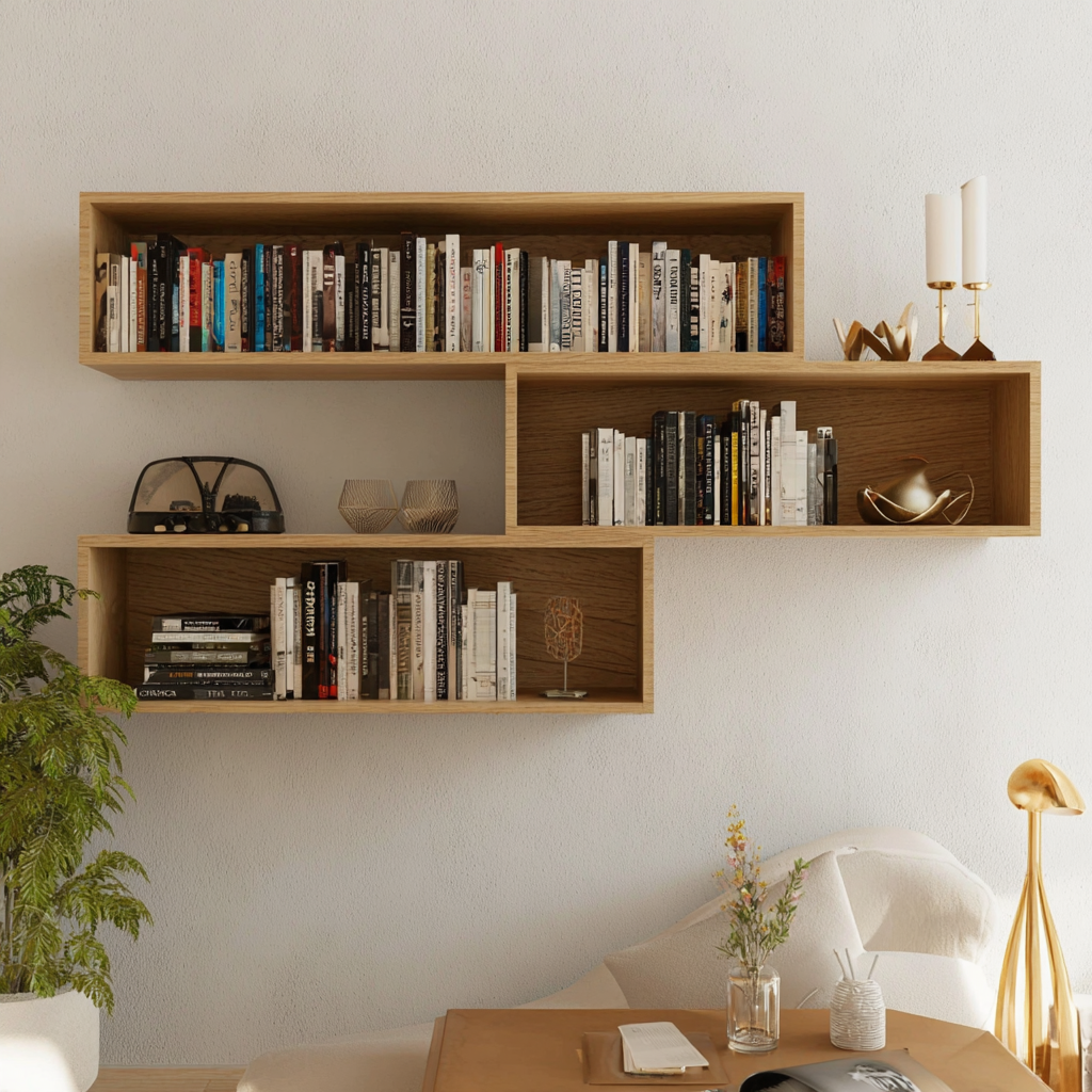 Floating Hardwood Display Bookshelf