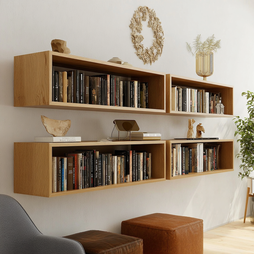 Floating Hardwood Display Bookshelf