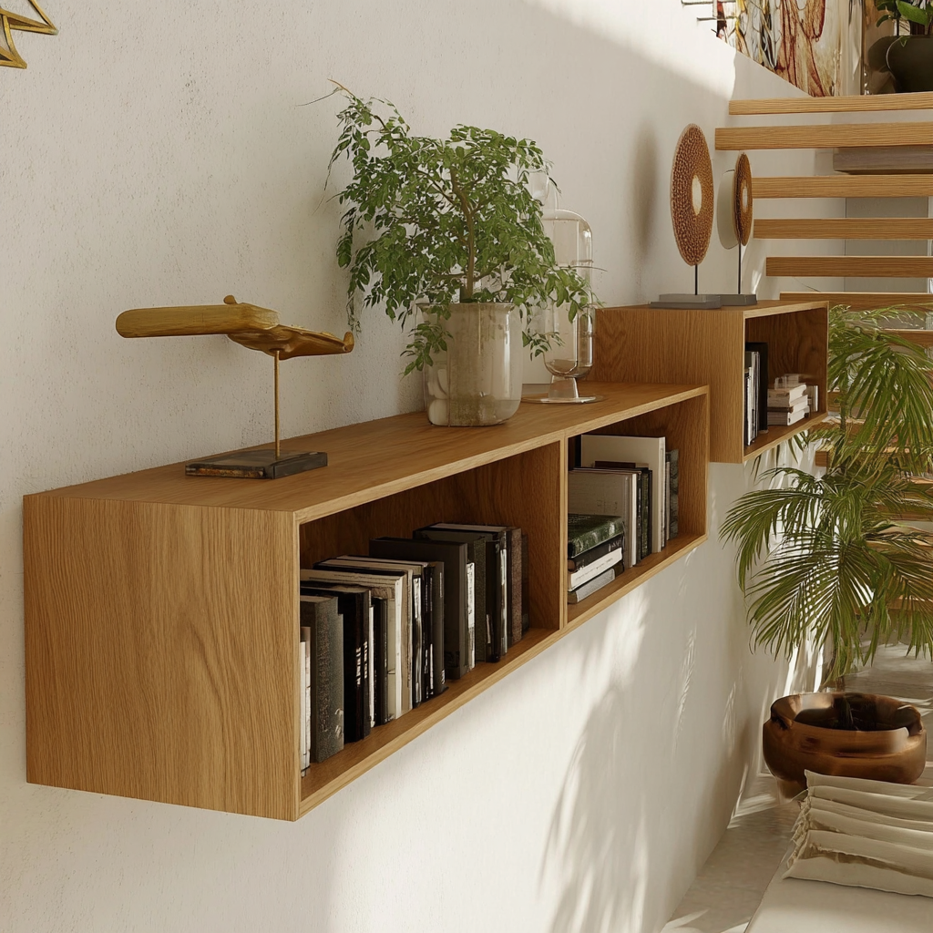 Floating Hardwood Display Bookshelf