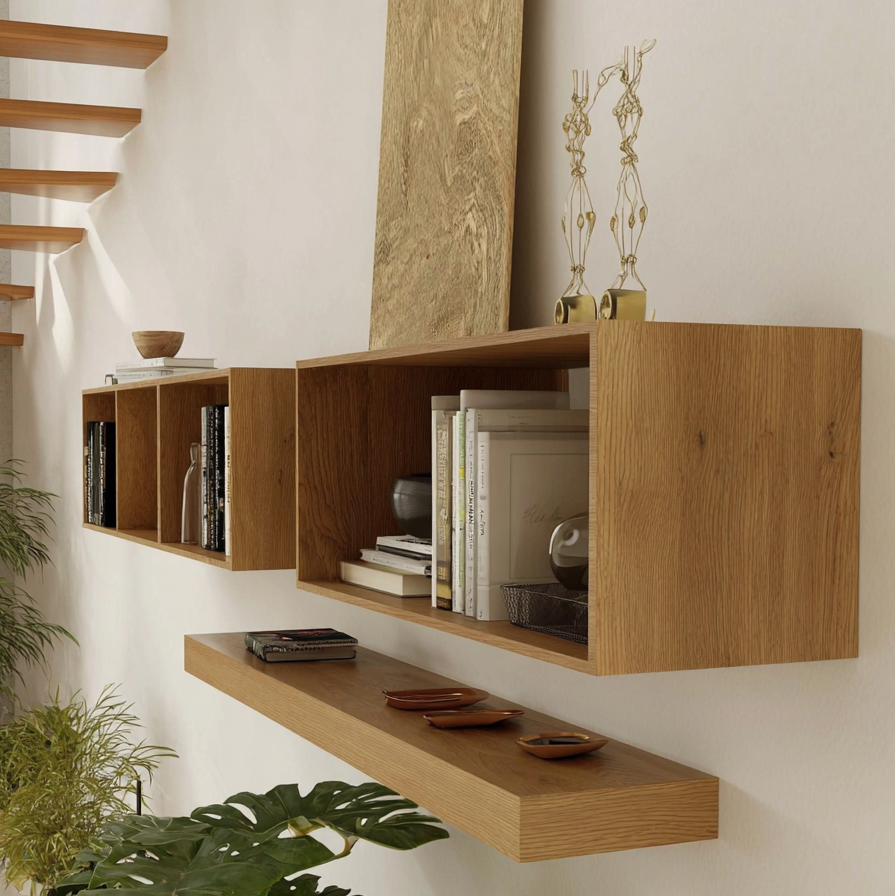 Floating Hardwood Display Bookshelf